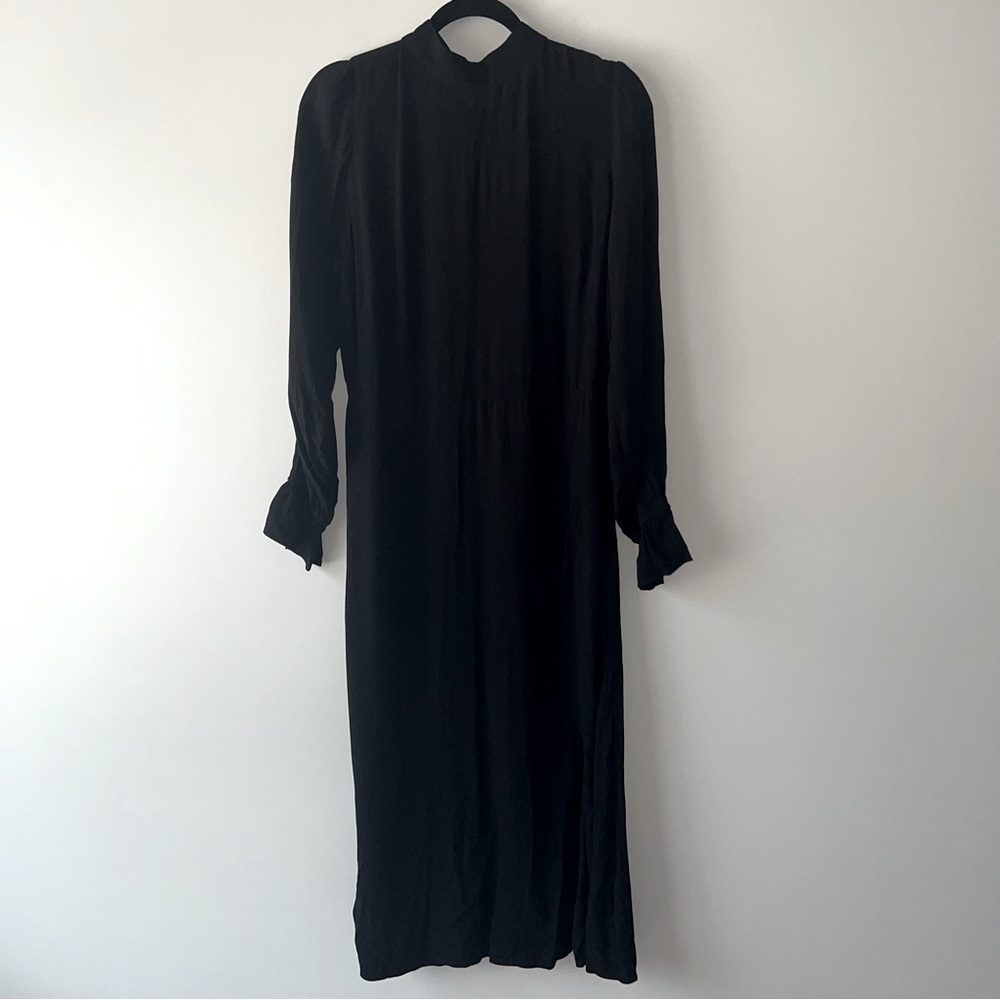 LOFT Black High Neck Long Sleeve Midi Swing Dress